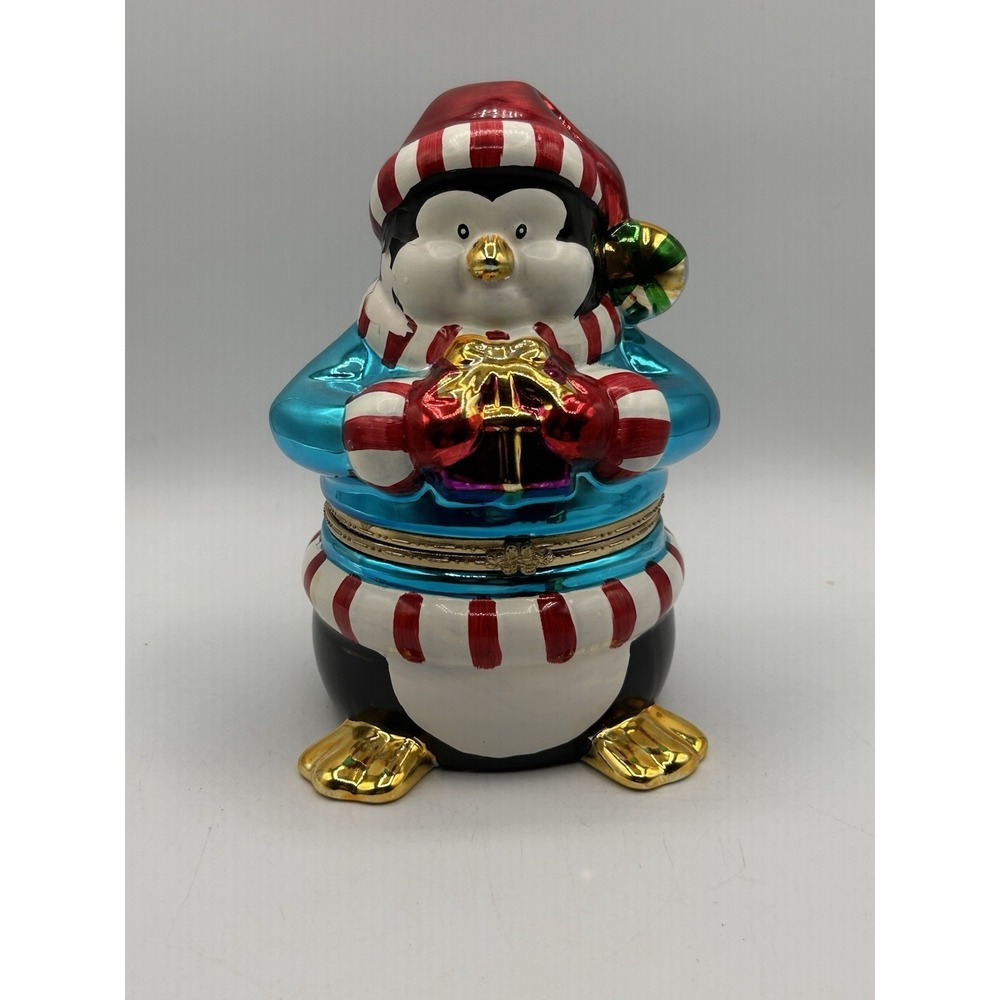 Vintage Mr. Christmas 6" Musical Penguin Trinket Rotating Scene Joy to the World